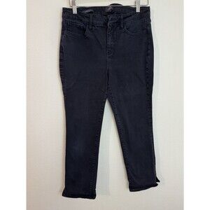 NYDJ Sheri Slim Jeans Size 10 US Black Cotton Stretch Denim Bottom Slits